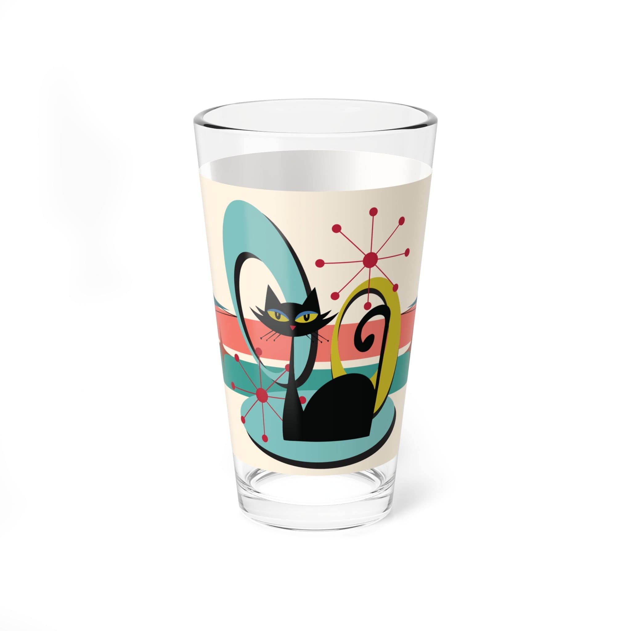 Kate McEnroe New York Retro Atomic Cat Drinkware, Mid Century Modern Barware, 160z MCM Vibrant Whimsy Drinking, Mixing GlassMixing Glasses27427303944982177229