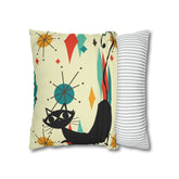 Kate McEnroe New York Retro Atomic Cat Franciscan Diamond Starburst Throw Pillow Covers in Mid Century Modern Orange, Teal, Cream HuesThrow Pillow Covers15946875490402798282