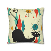 Kate McEnroe New York Retro Atomic Cat Franciscan Diamond Starburst Throw Pillow Covers in Mid Century Modern Orange, Teal, Cream HuesThrow Pillow Covers15946875490402798282