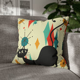 Kate McEnroe New York Retro Atomic Cat Franciscan Diamond Starburst Throw Pillow Covers in Mid Century Modern Orange, Teal, Cream HuesThrow Pillow Covers15946875490402798282