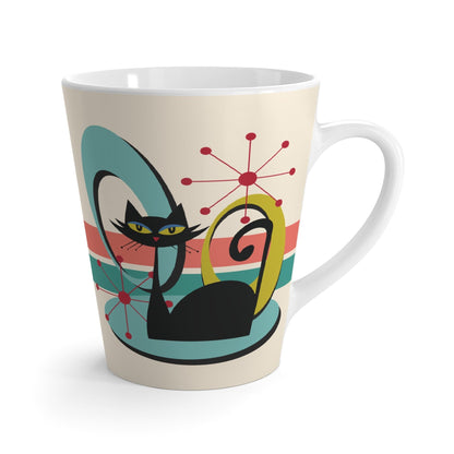 Kate McEnroe New York Retro Atomic Cat Latte Mug, Mid Century Modern Coffee Cup, MCM Teal, Beige, Coral DrinkwareMugs13402436568718818534