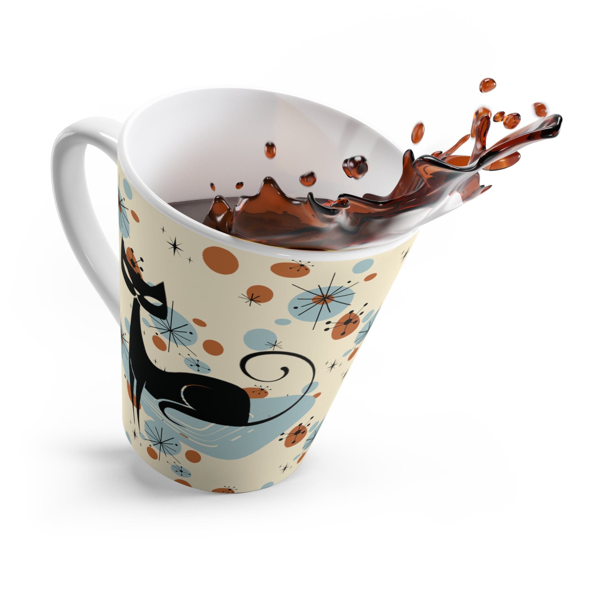 Kate McEnroe New York Retro Atomic Cat Latte Mug, Mid Century Modern Kitchenware, MCM Starburst Coffee Cup, Vintage Style DrinkwareMugs80894656904421399845