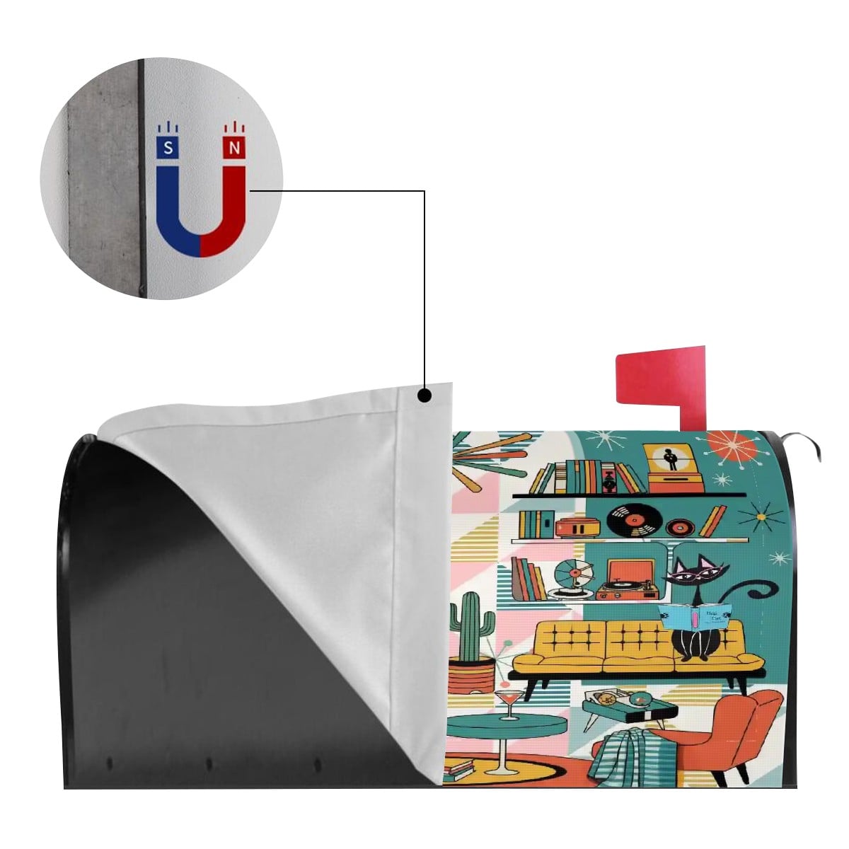 Kate McEnroe New York Retro Atomic Cat MCM Living Room Magnetic Mailbox CoverMailbox CoversW5OsTG1DGt