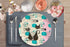 Kate McEnroe New York Retro Atomic Cat Mid Century Modern Dinner Plate, MCM Pink, Turquoise Black Geometric Starburst DinnerwarePlatesP20 - GPY - CAT - 4S