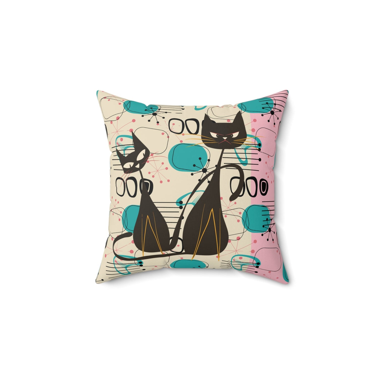 Kate McEnroe New York Retro Atomic Cat Mid Century Modern Throw Pillow, Geometric Pink Turquoise and Black MCM CushionThrow Pillows21750414145798727287