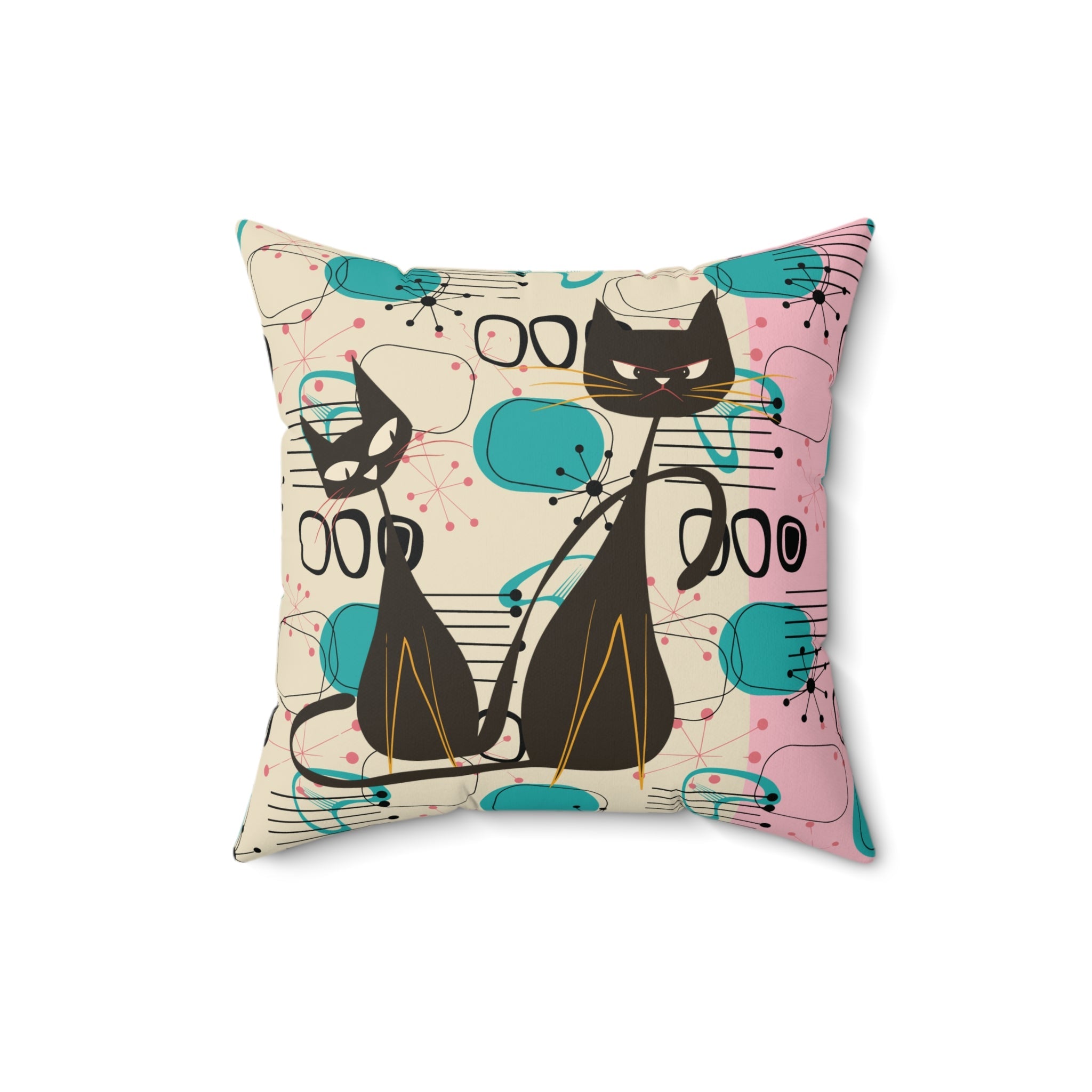 Kate McEnroe New York Retro Atomic Cat Mid Century Modern Throw Pillow, Geometric Pink Turquoise and Black MCM CushionThrow Pillows21975417744126977811