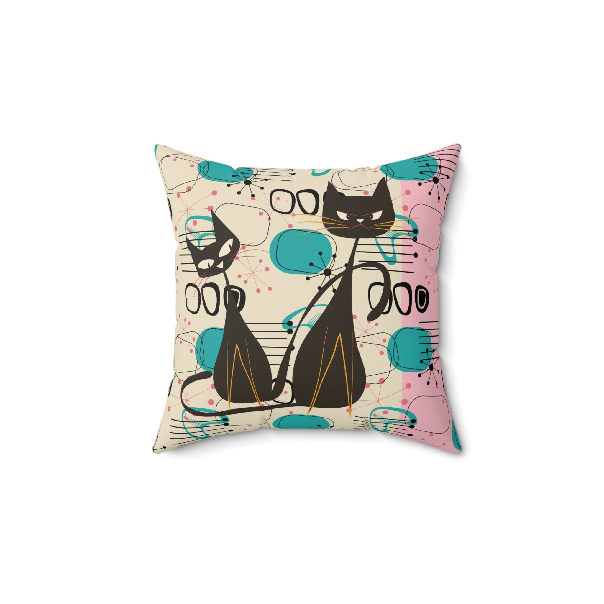 Kate McEnroe New York Retro Atomic Cat Mid Century Modern Throw Pillow, Geometric Pink Turquoise and Black MCM CushionThrow Pillows21975417744126977811