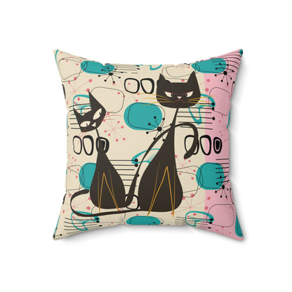 Kate McEnroe New York Retro Atomic Cat Mid Century Modern Throw Pillow, Geometric Pink Turquoise and Black MCM CushionThrow Pillows21975417744126977811