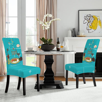Kate McEnroe New York Retro Atomic Cat Mid Century Modern Turquoise Dining Chair CoversChair SlipcoversD3231154
