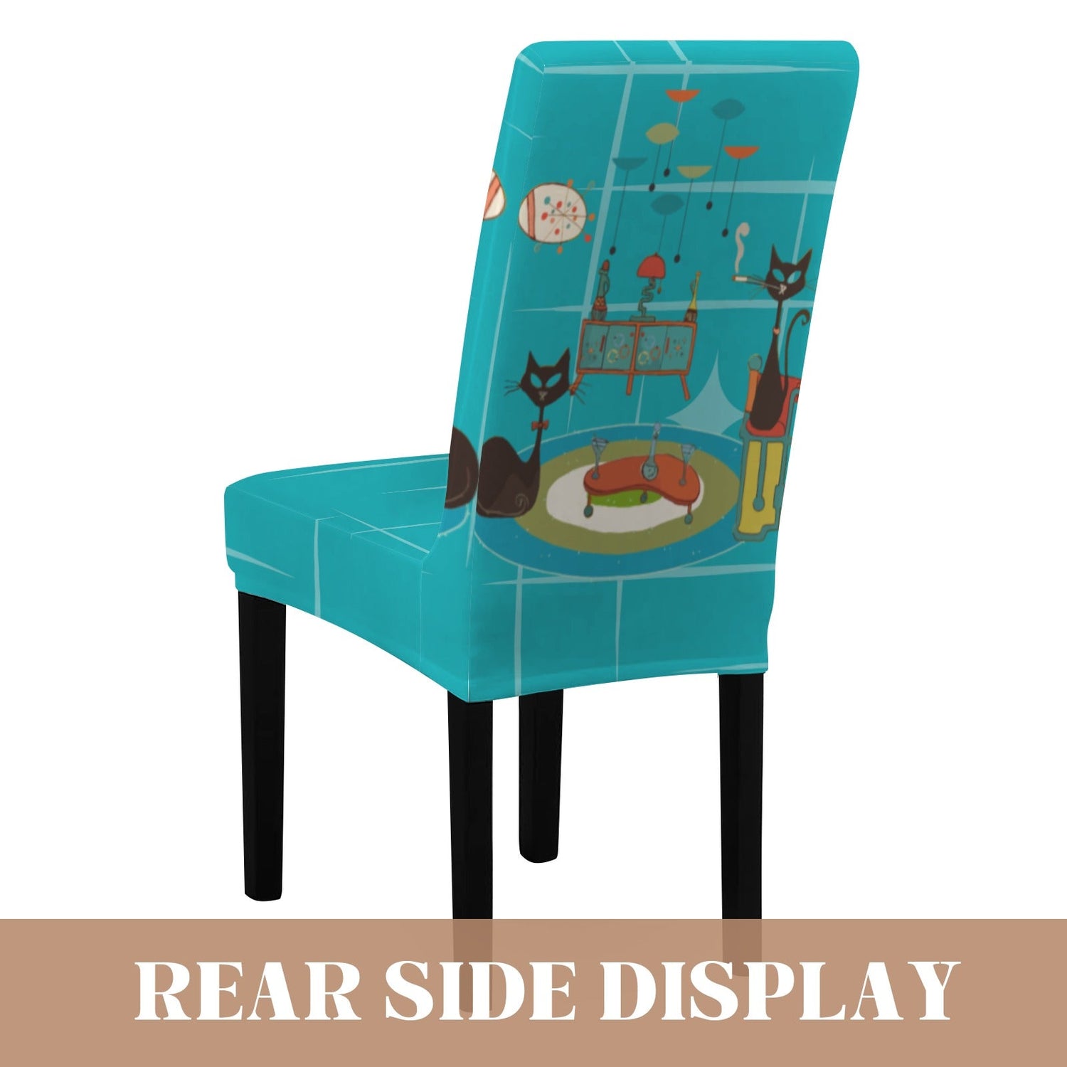Kate McEnroe New York Retro Atomic Cat Mid Century Modern Turquoise Dining Chair CoversChair SlipcoversD3231154