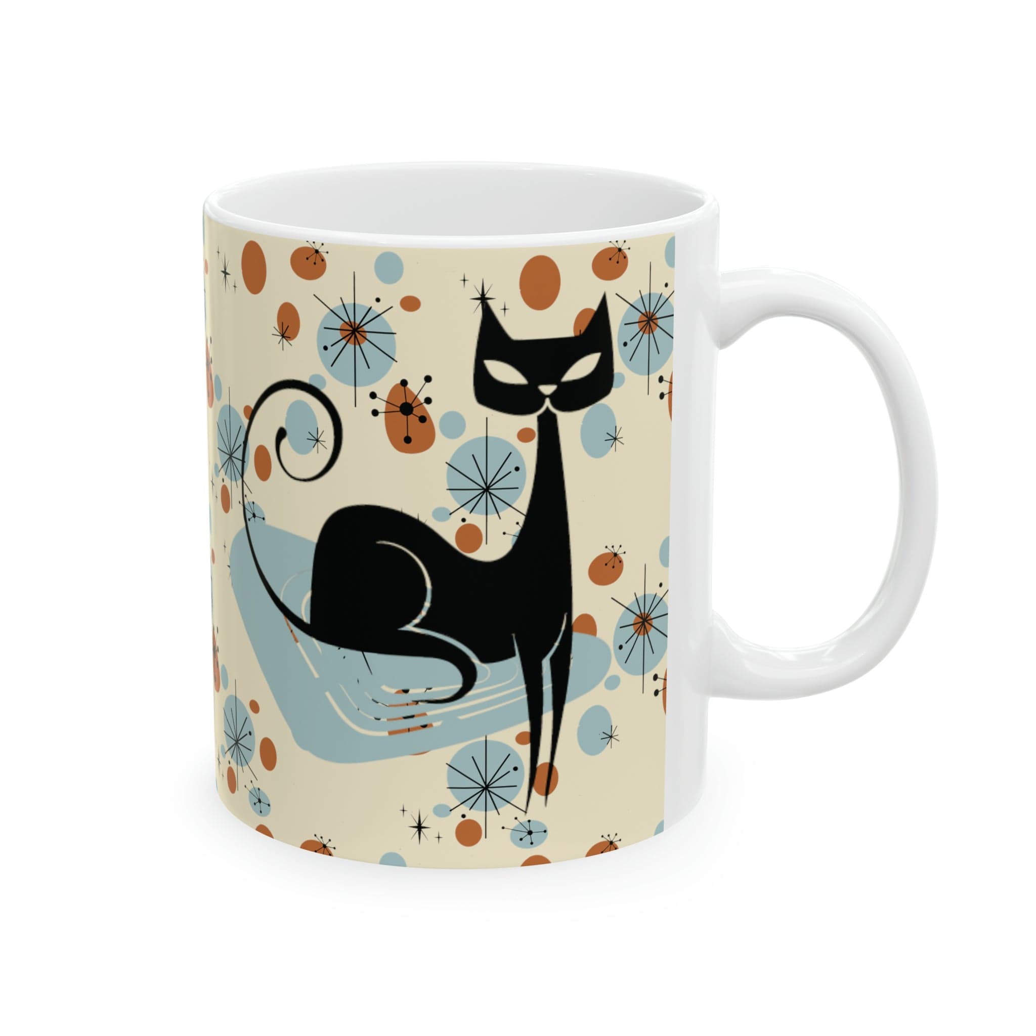 Kate McEnroe New York Retro Atomic Cat Mug, Mid Century Modern Kitchenware, MCM Starburst Coffee Cup, Vintage Style DrinkwareMugs18397329993031186646