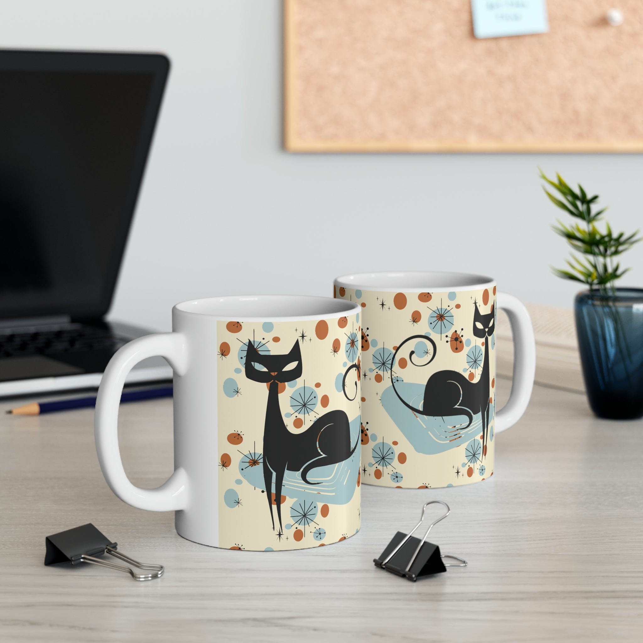 Kate McEnroe New York Retro Atomic Cat Mug, Mid Century Modern Kitchenware, MCM Starburst Coffee Cup, Vintage Style DrinkwareMugs18397329993031186646