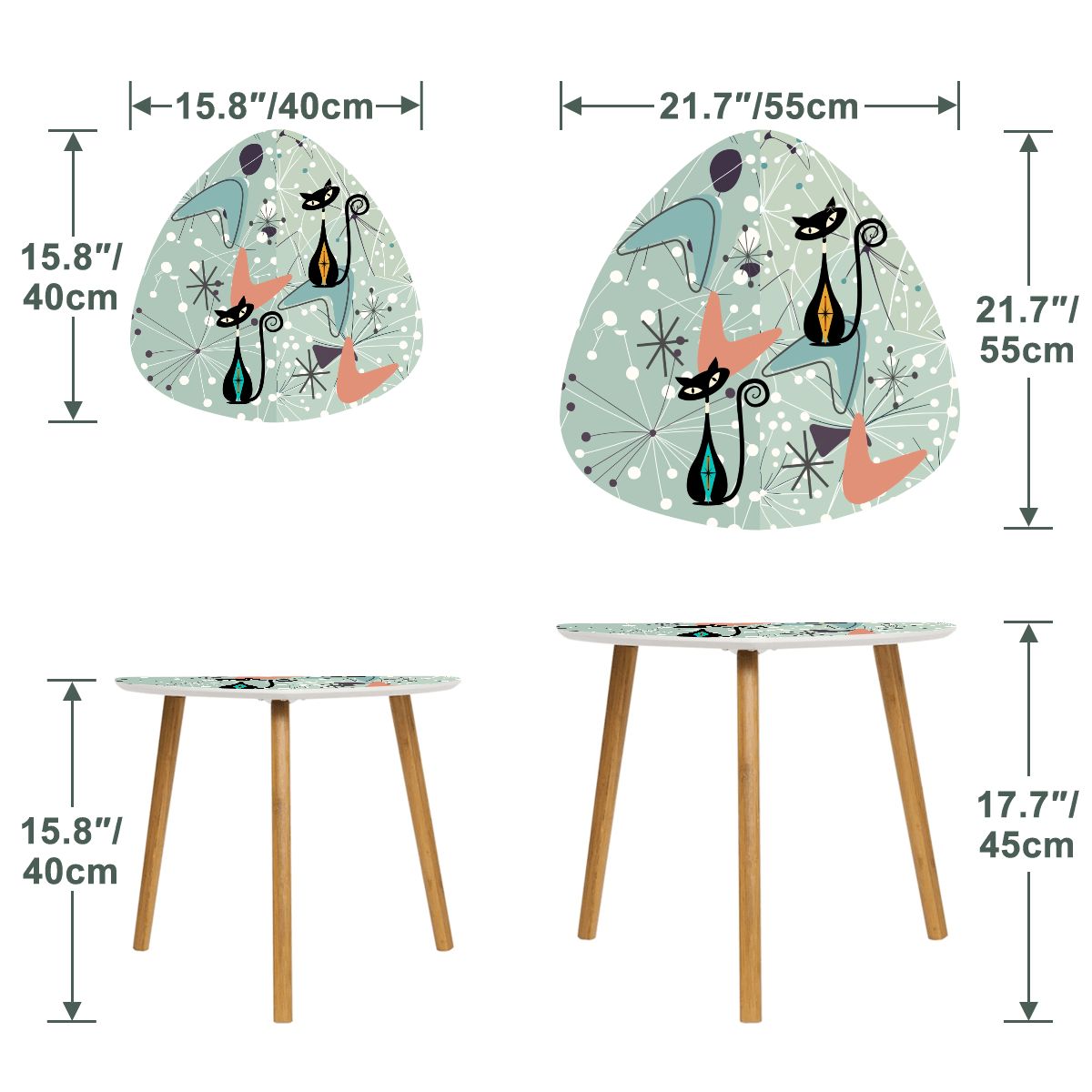 Kate McEnroe New York Retro Atomic Cat Nesting Tables, Mid Century Modern Boomerang Starburst, Teal Coral Space Age FurnitureNesting TablesQqtSajbqpY