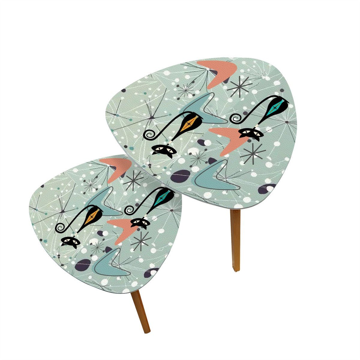 Kate McEnroe New York Retro Atomic Cat Nesting Tables, Mid Century Modern Boomerang Starburst, Teal Coral Space Age FurnitureNesting TablesQqtSajbqpY