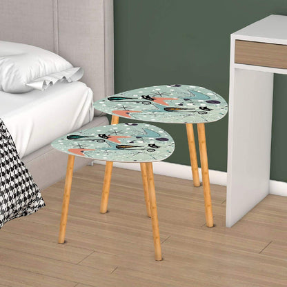 Kate McEnroe New York Retro Atomic Cat Nesting Tables, Mid Century Modern Boomerang Starburst, Teal Coral Space Age FurnitureNesting TablesQqtSajbqpY