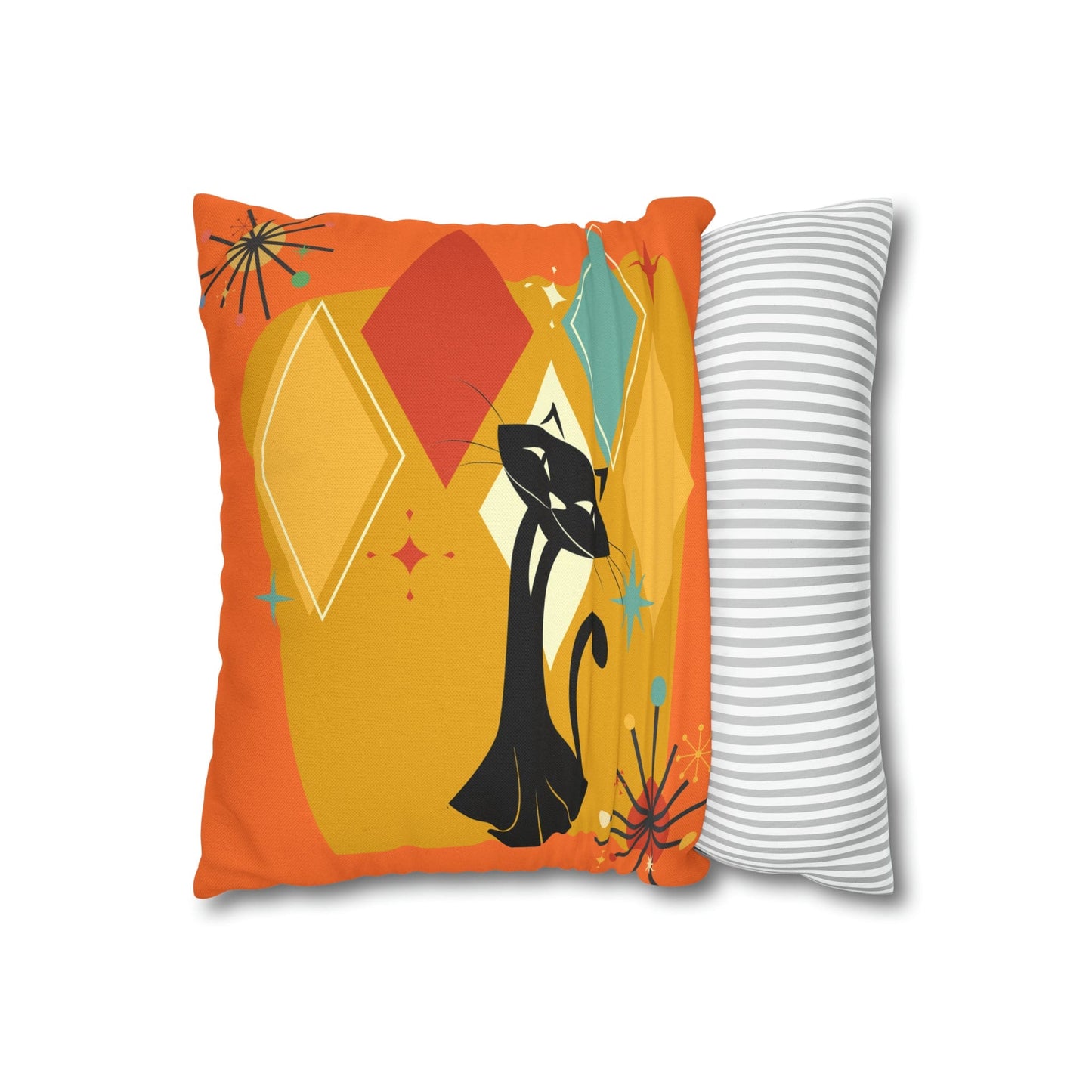 Kate McEnroe New York Retro Atomic Cat Pillow Cover, Mid Century Modern Orange, Teal, Yellow Cushion Covers, MCM Pillow Case Throw Pillow Covers