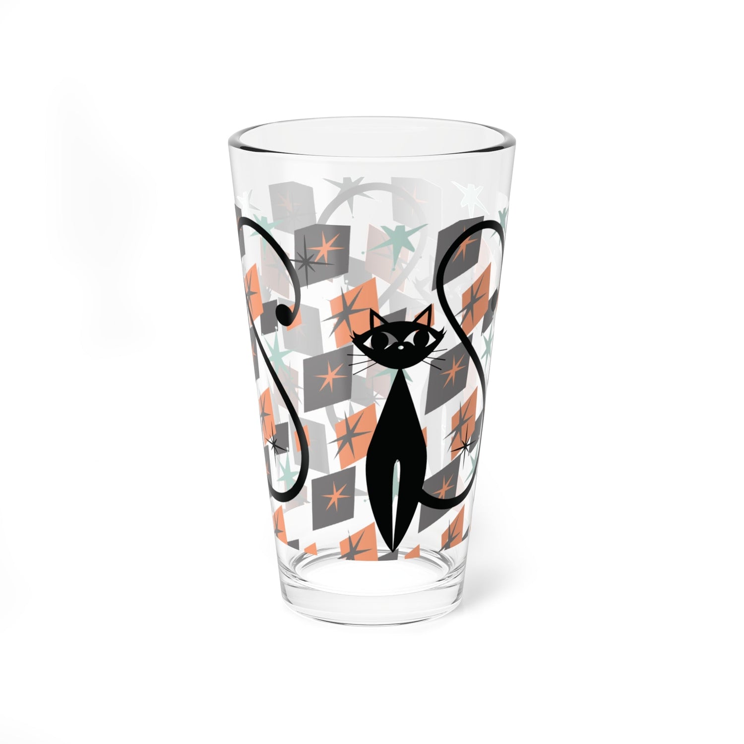 Kate McEnroe New York Retro Atomic Cat Pint Glass, Mid Century Mod Starburst Pattern, 1950s Space Age Cocktail GlassPint Glasses22508292566092691306