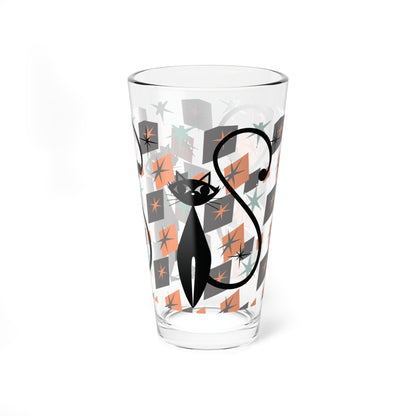 Kate McEnroe New York Retro Atomic Cat Pint Glass, Mid Century Mod Starburst Pattern, 1950s Space Age Cocktail GlassPint Glasses22508292566092691306