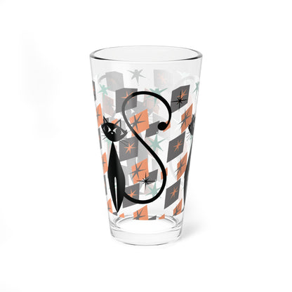 Kate McEnroe New York Retro Atomic Cat Pint Glass, Mid Century Mod Starburst Pattern, 1950s Space Age Cocktail GlassPint Glasses22508292566092691306