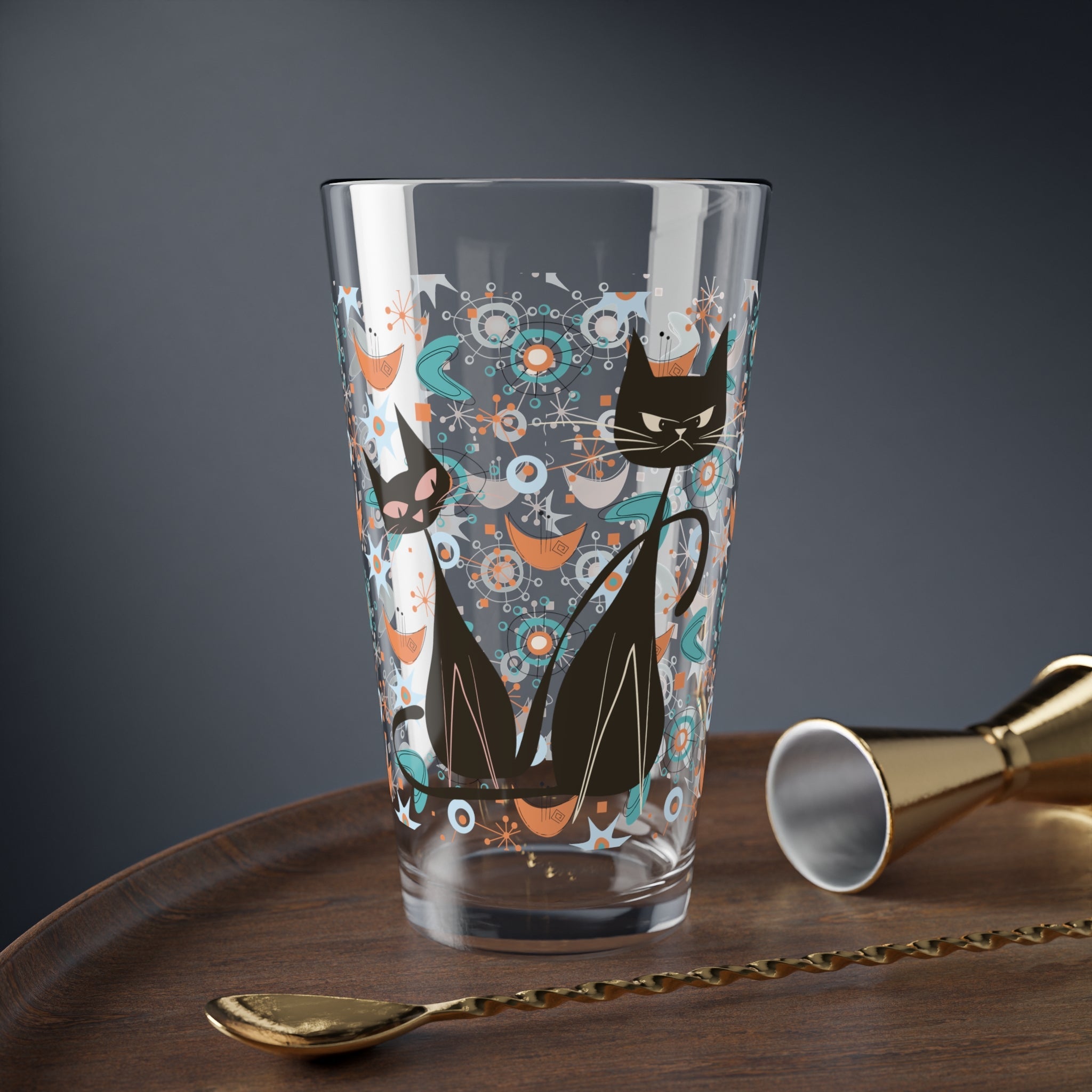 Kate McEnroe New York Retro Atomic Cat Pint Glass, Mid Century Modern Shaker, MCM Vintage Style DrinkwareMixing Glasses13769552167460602520