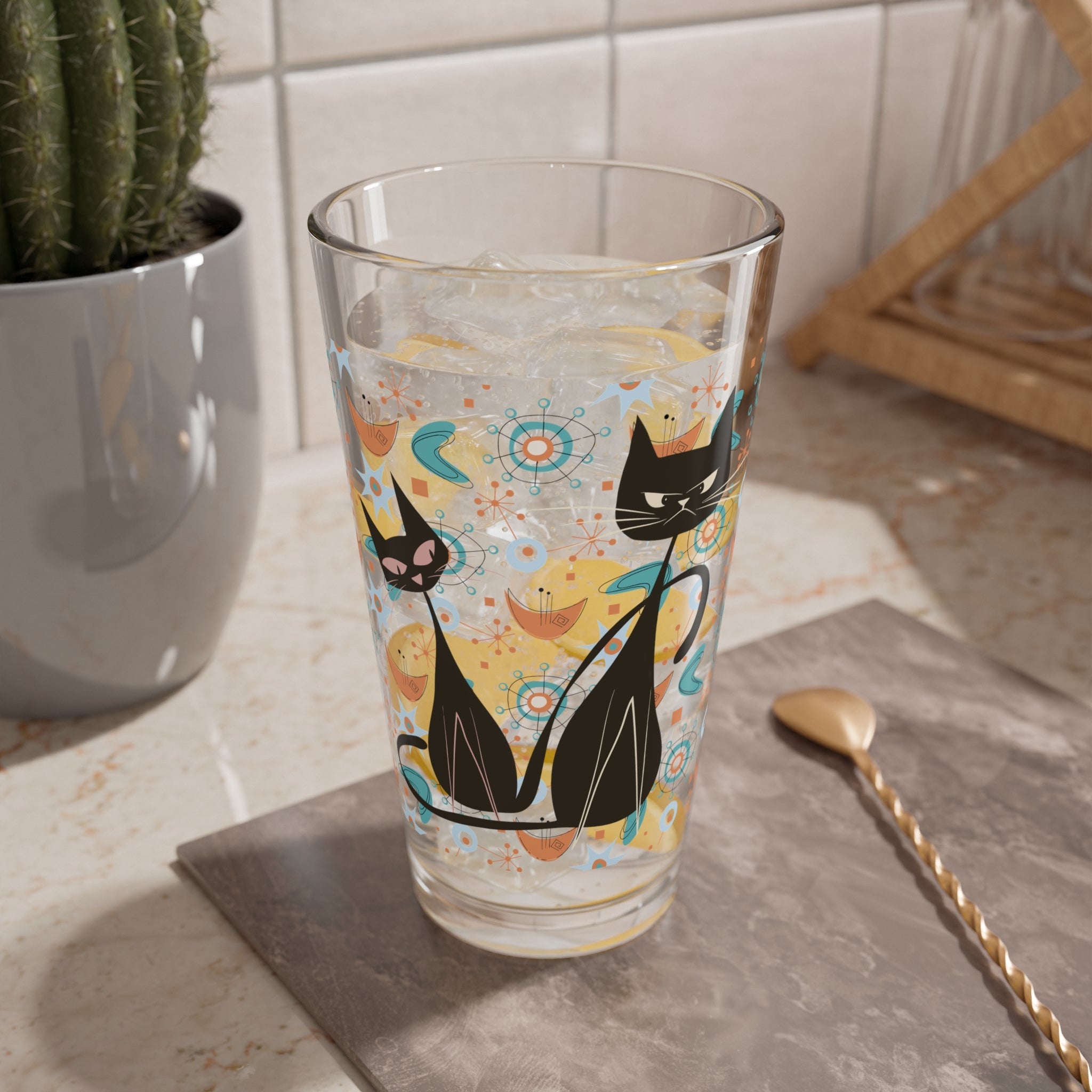 Kate McEnroe New York Retro Atomic Cat Pint Glass, Mid Century Modern Shaker, MCM Vintage Style DrinkwareMixing Glasses13769552167460602520