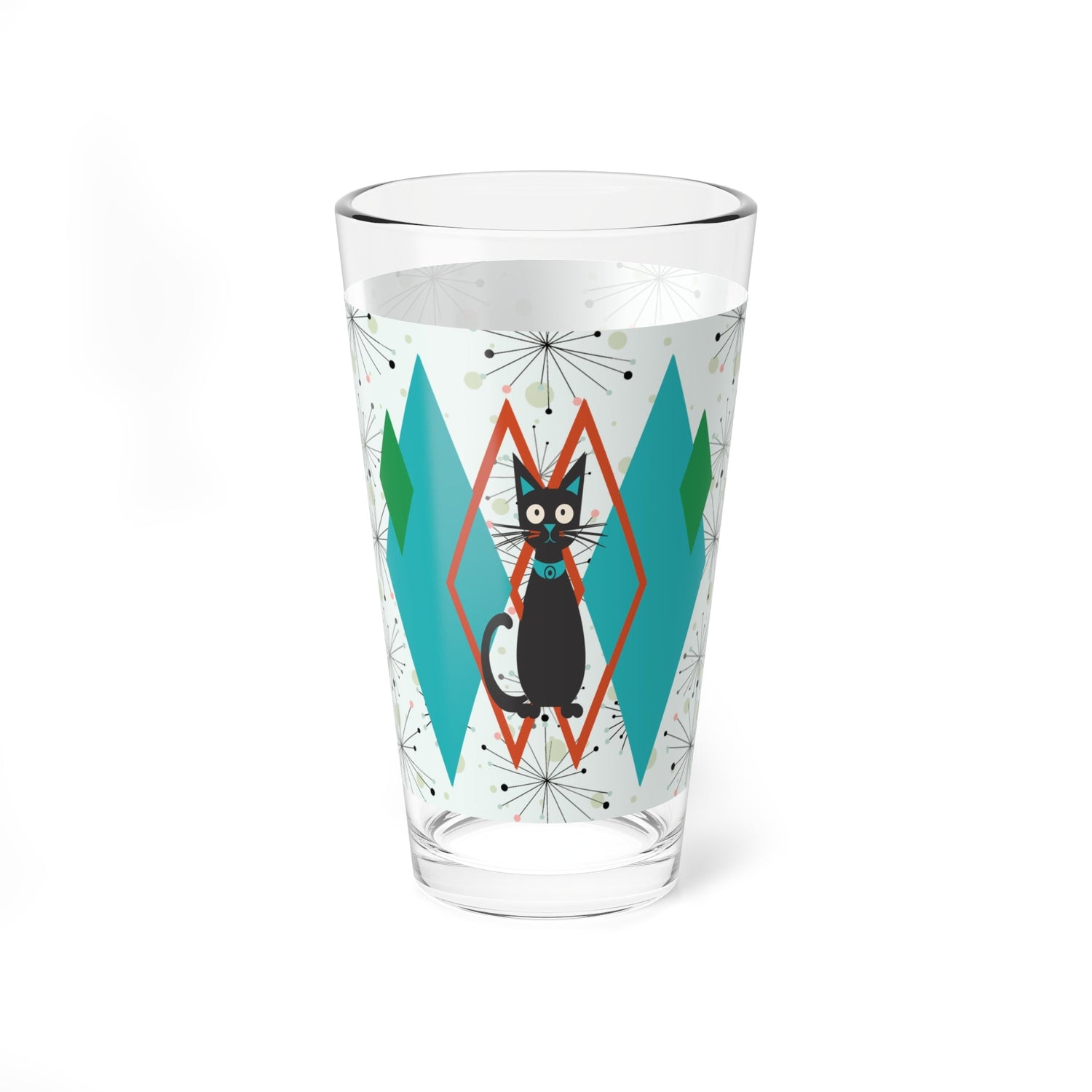 Kate McEnroe New York Retro Atomic Cat Pint Glass, Teal Diamond Mid Century Modern Barware, Space Age 50s DrinkwarePint Glasses20487187440436102021