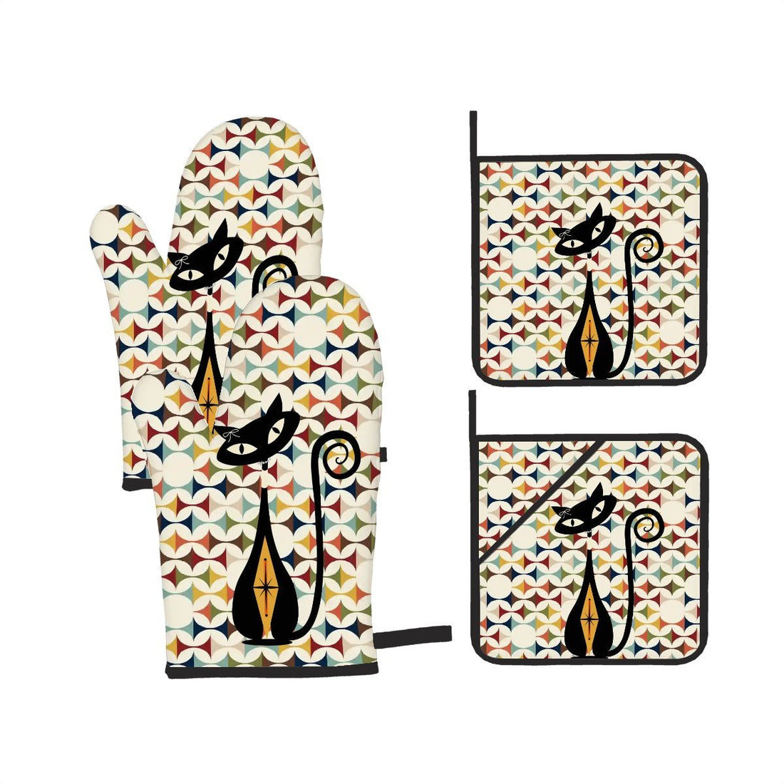 Kate McEnroe New York Retro Atomic Cat Scandinavian Geometric Oven Mitt Pot Holder SetOven Mitts &amp; Pot Holder SetbhwpJVUxtK