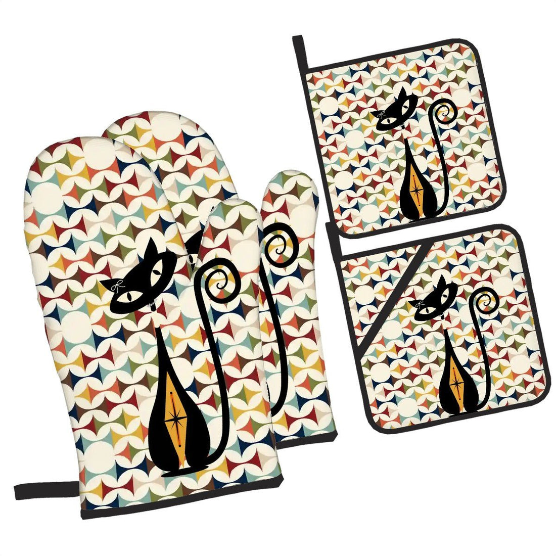 Kate McEnroe New York Retro Atomic Cat Scandinavian Geometric Oven Mitt Pot Holder SetOven Mitts &amp; Pot Holder SetbhwpJVUxtK