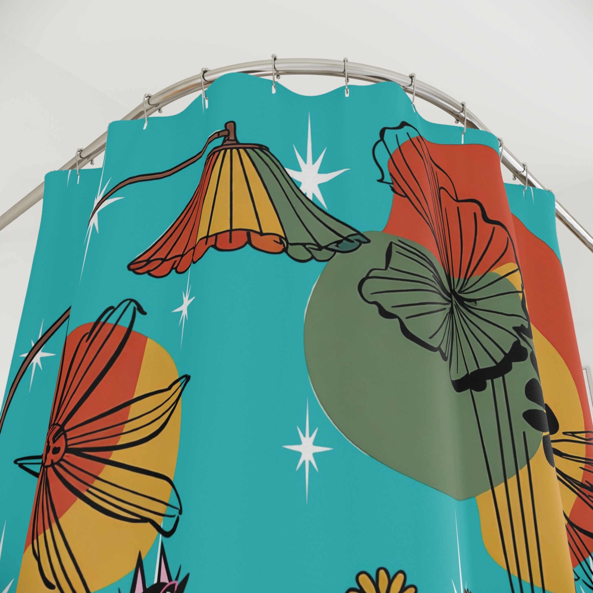 Kate McEnroe New York Retro Atomic Cat Shower Curtain, Mid Century Modern Bathroom Decor, MCM Bookish Lounge 50s Kitsch CurtainShower Curtains53705696308852237720