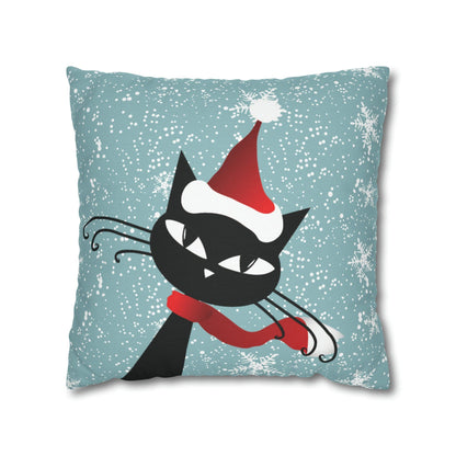 Kate McEnroe New York Retro Atomic Cat Snowflakes Pillow Cover, Mid Century Modern Blue Holiday Cushion Covers, MCM Pillow CaseThrow Pillow Covers33832761851449409032