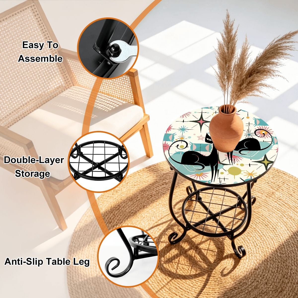 Kate McEnroe New York Retro Atomic Cat Starburst Mid Century Modern Outdoor Side TableGarden DecoriZVprJTv0Y