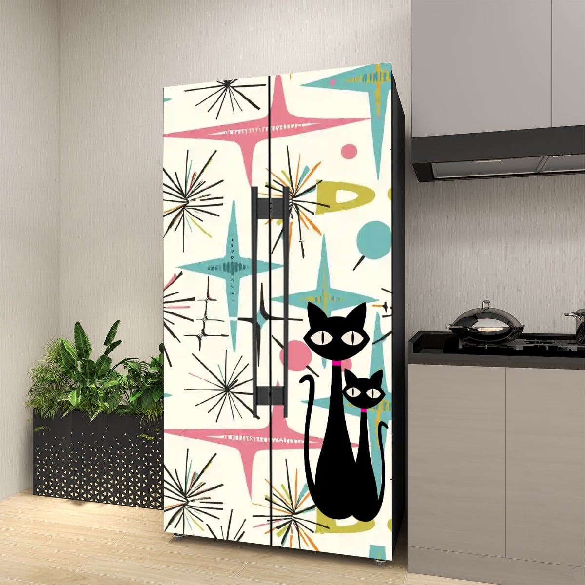 Kate McEnroe New York Retro Atomic Cat Starburst Mid Century Modern Refrigerator WrapRefrigerator WrapsBZRg2AVvCW