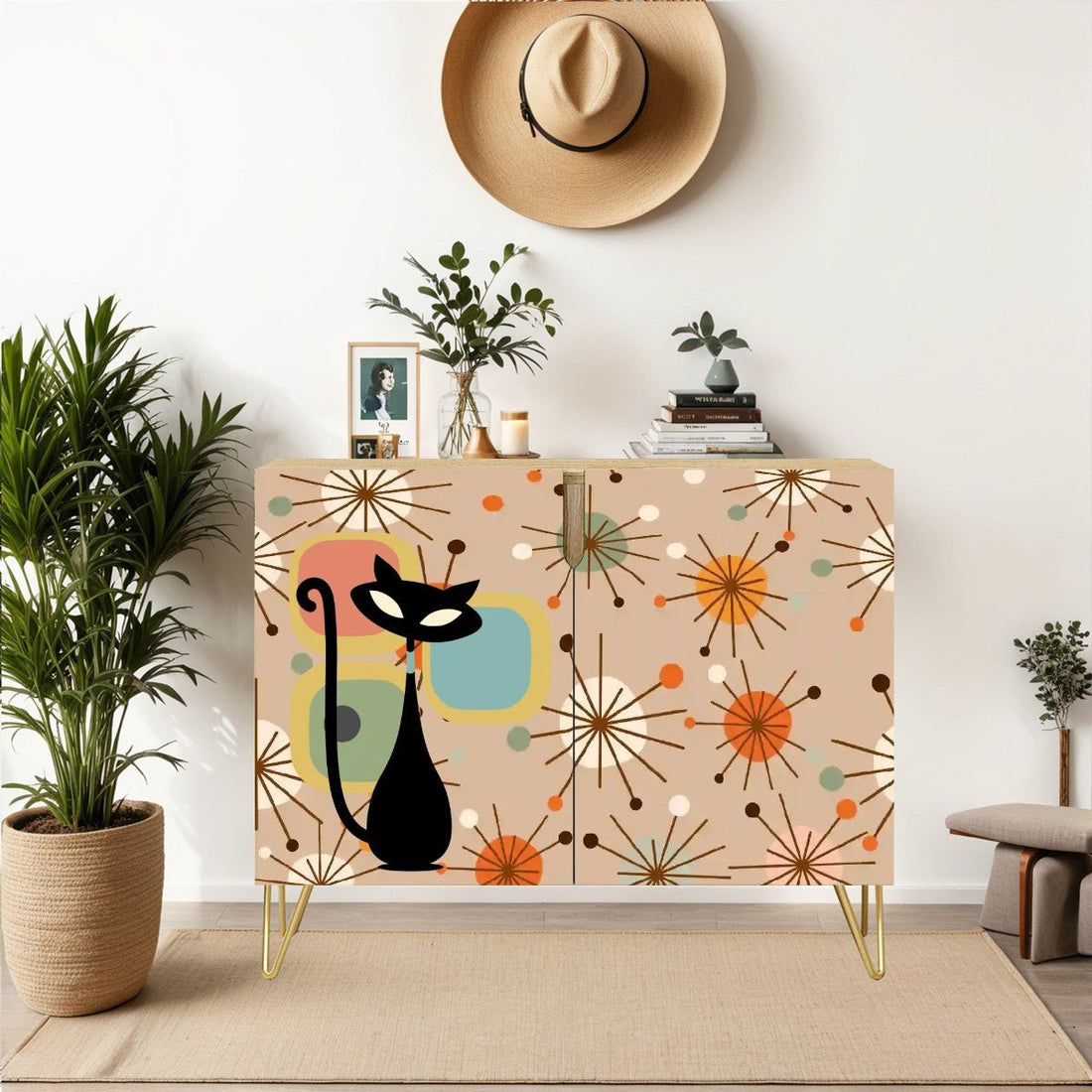 Kate McEnroe New York Retro Atomic Cat Starburst Storage Cabinet, Mid Century Modern 50s Space Age SideboardStorage Cabinets52USMTvy8o