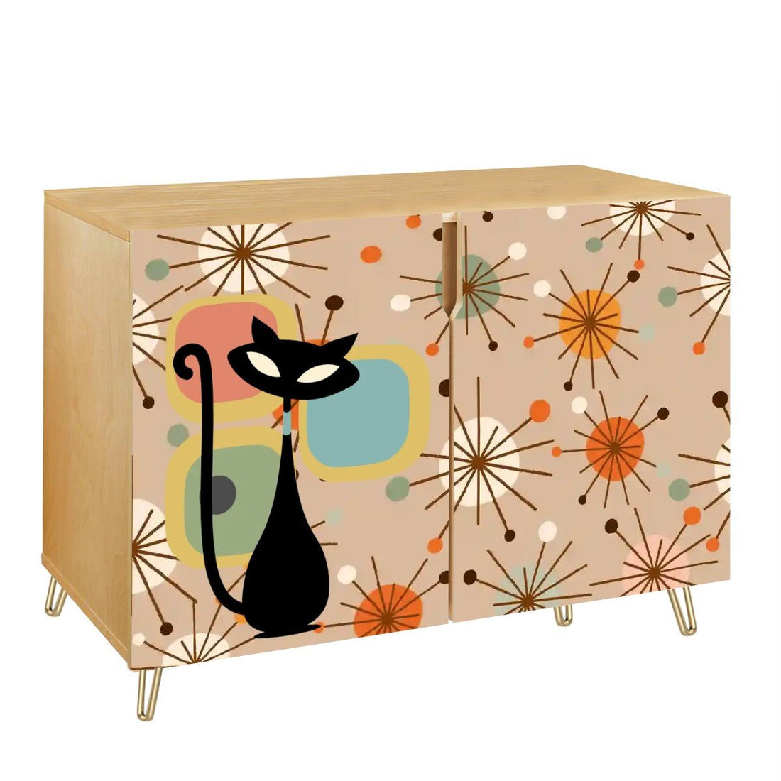 Kate McEnroe New York Retro Atomic Cat Starburst Storage Cabinet, Mid Century Modern 50s Space Age SideboardStorage Cabinets52USMTvy8o