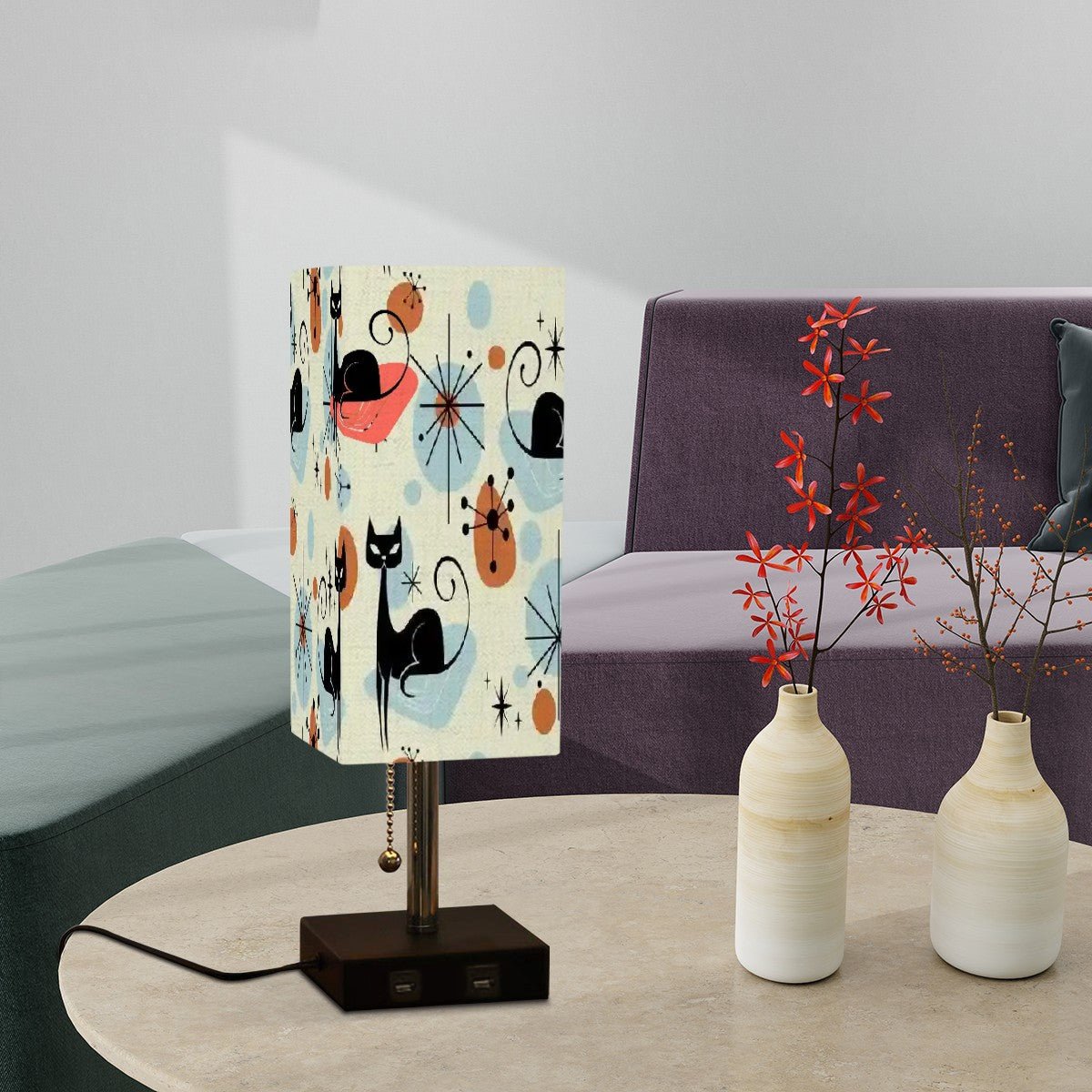 Kate McEnroe New York Retro Atomic Cat Table Lamp, Mid Century Modern Space Age Starburst Desk Lamp, Geometric Accent LightDesk LampsF3ZgsgImOK