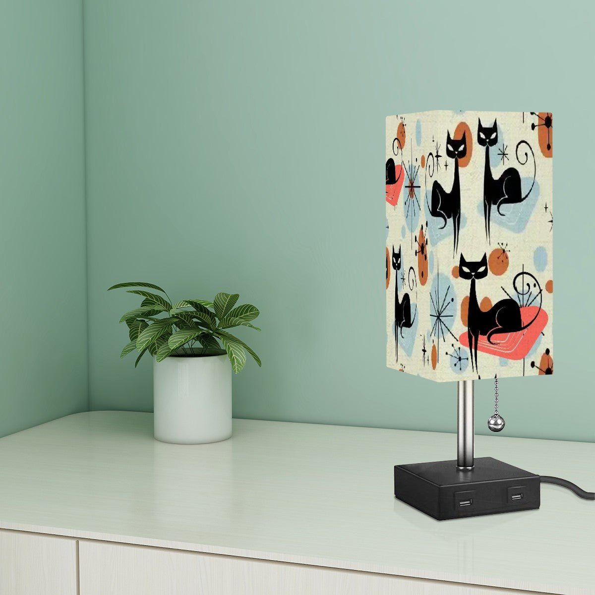 Kate McEnroe New York Retro Atomic Cat Table Lamp, Mid Century Modern Space Age Starburst Desk Lamp, Geometric Accent LightDesk LampsF3ZgsgImOK