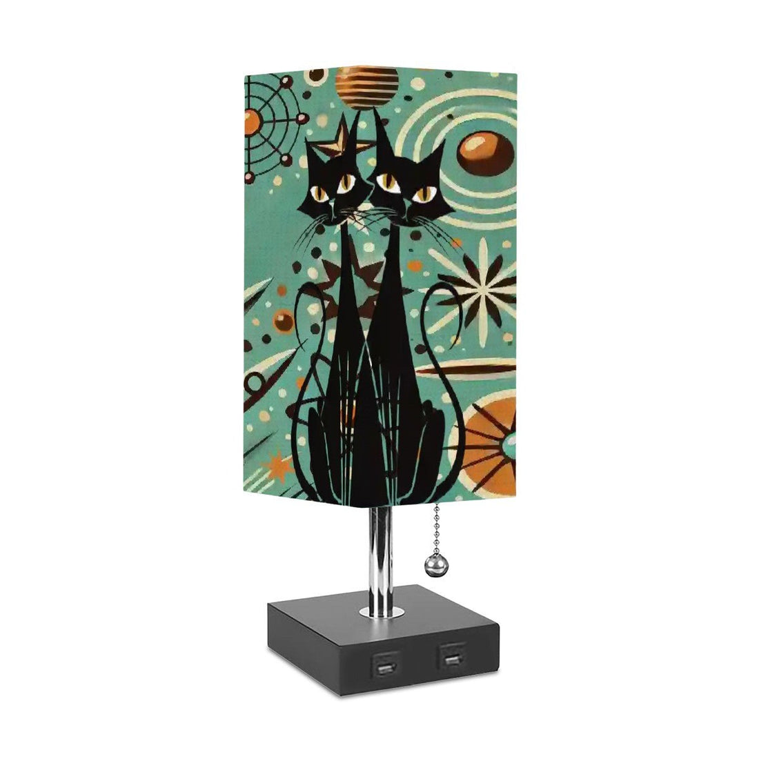 Kate McEnroe New York Retro Atomic Cat Table Lamp With USB Charging Ports, Mid Century Modern Geometric Accent Light, Aqua Linen ShadeDesk LampsYfloSvmfKP