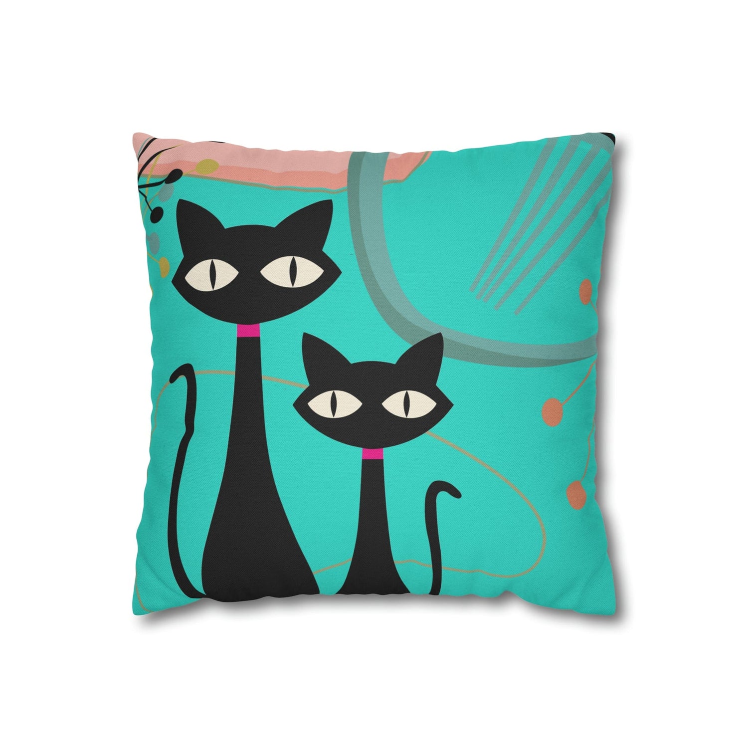 Kate McEnroe New York Retro Atomic Cat Throw Pillow Cover in Mid Century Modern Turquoise and Pink Throw Pillow Covers 14&quot; × 14&quot; 17250091854280006805