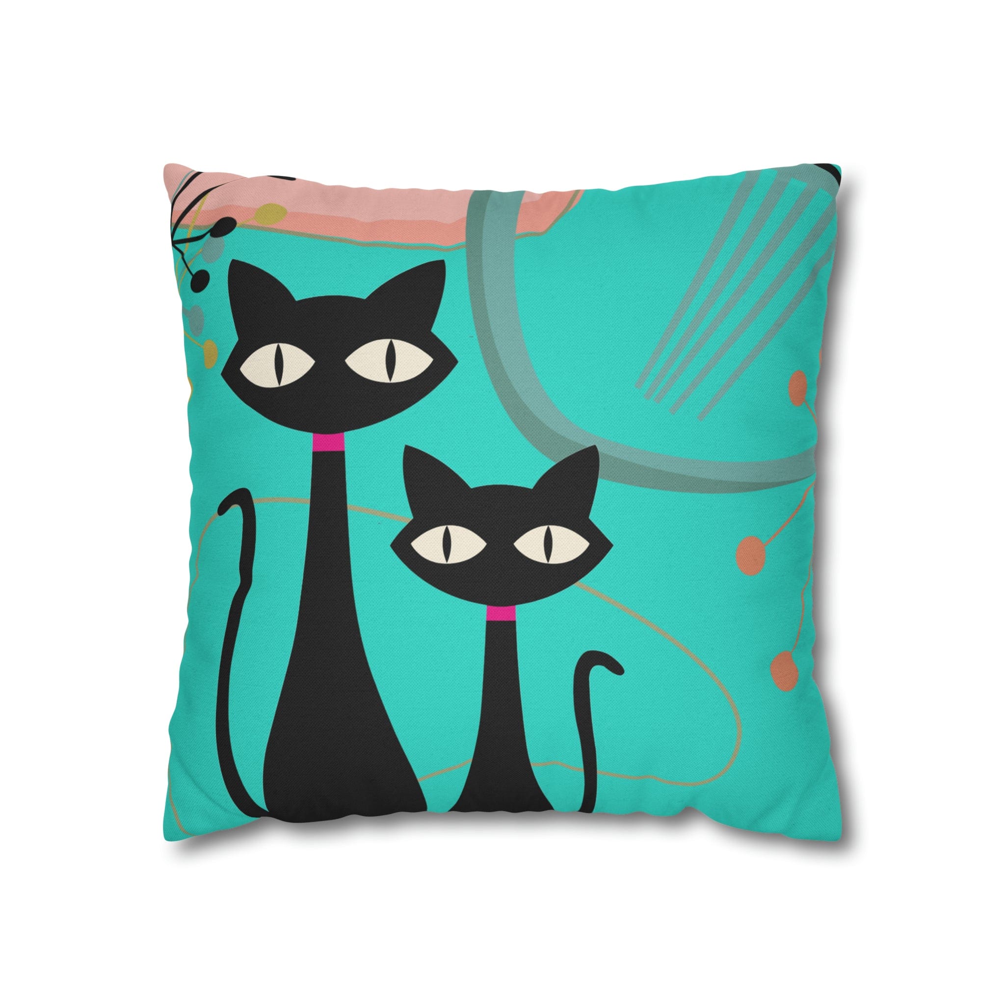 Kate McEnroe New York Retro Atomic Cat Throw Pillow Cover in Mid Century Modern Turquoise and Pink Throw Pillow Covers 16&quot; × 16&quot; 14207306180970179287