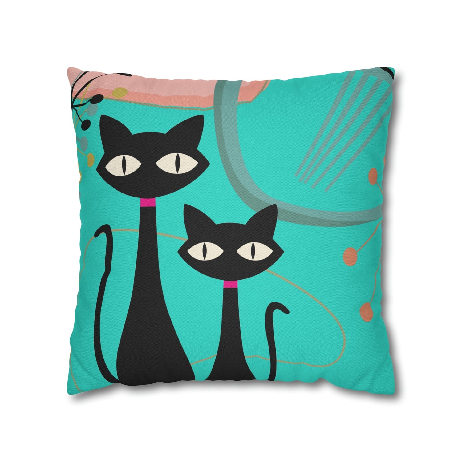 Kate McEnroe New York Retro Atomic Cat Throw Pillow Cover in Mid Century Modern Turquoise and Pink Throw Pillow Covers 18&quot; × 18&quot; 74153771027937487864