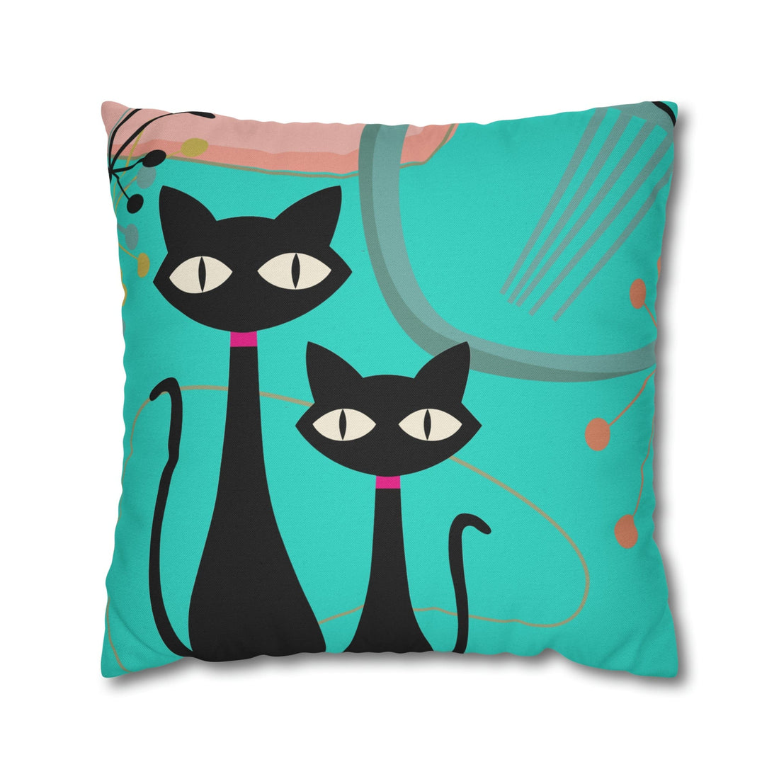Kate McEnroe New York Retro Atomic Cat Throw Pillow Cover in Mid Century Modern Turquoise and Pink Throw Pillow Covers 20&quot; × 20&quot; 20386499625966845804