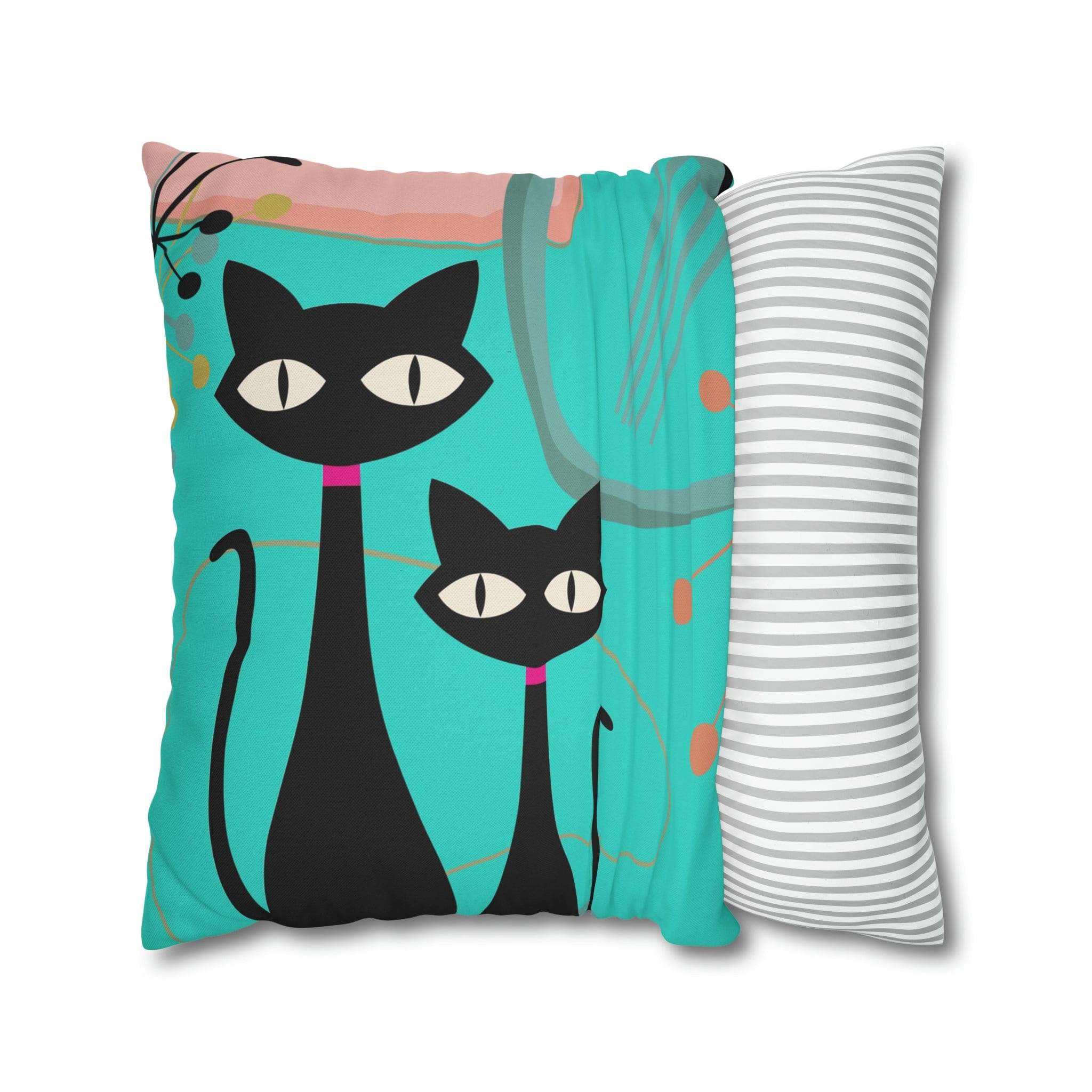 Kate McEnroe New York Retro Atomic Cat Throw Pillow Cover in Mid Century Modern Turquoise and PinkThrow Pillow Covers17250091854280006805