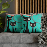 Kate McEnroe New York Retro Atomic Cat Throw Pillow Cover in Mid Century Modern Turquoise and PinkThrow Pillow Covers20386499625966845804