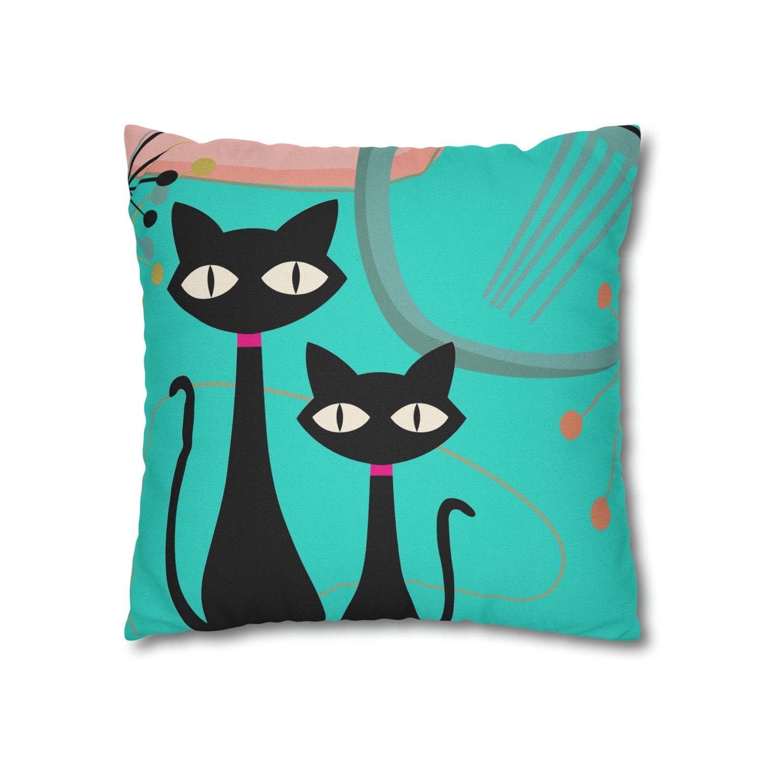 Kate McEnroe New York Retro Atomic Cat Throw Pillow Cover in Mid Century Modern Turquoise and PinkThrow Pillow Covers74153771027937487864