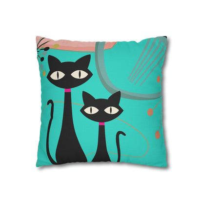 Kate McEnroe New York Retro Atomic Cat Throw Pillow Cover in Mid Century Modern Turquoise and PinkThrow Pillow Covers74153771027937487864