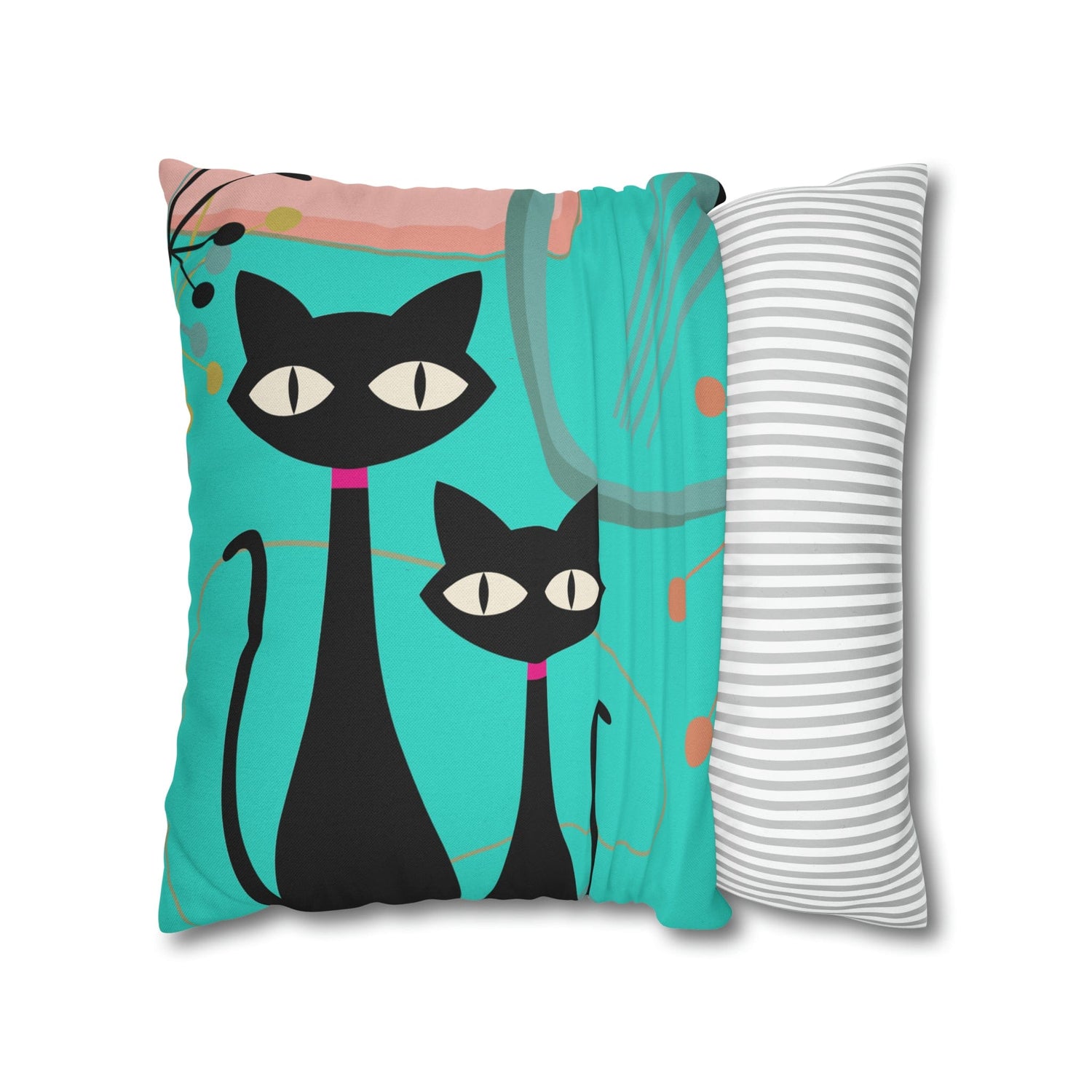 Kate McEnroe New York Retro Atomic Cat Throw Pillow Cover in Mid Century Modern Turquoise and PinkThrow Pillow Covers74153771027937487864