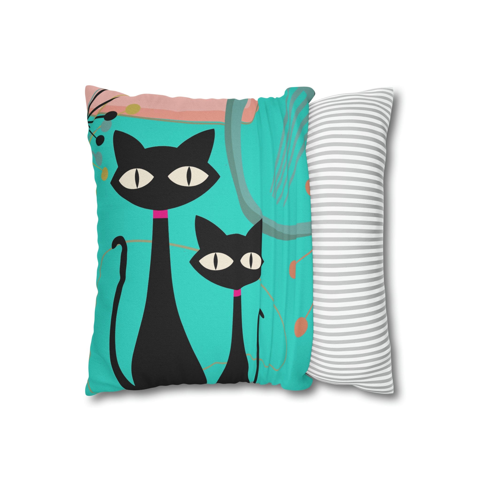 Kate McEnroe New York Retro Atomic Cat Throw Pillow Cover in Mid Century Modern Turquoise and PinkThrow Pillow Covers74153771027937487864