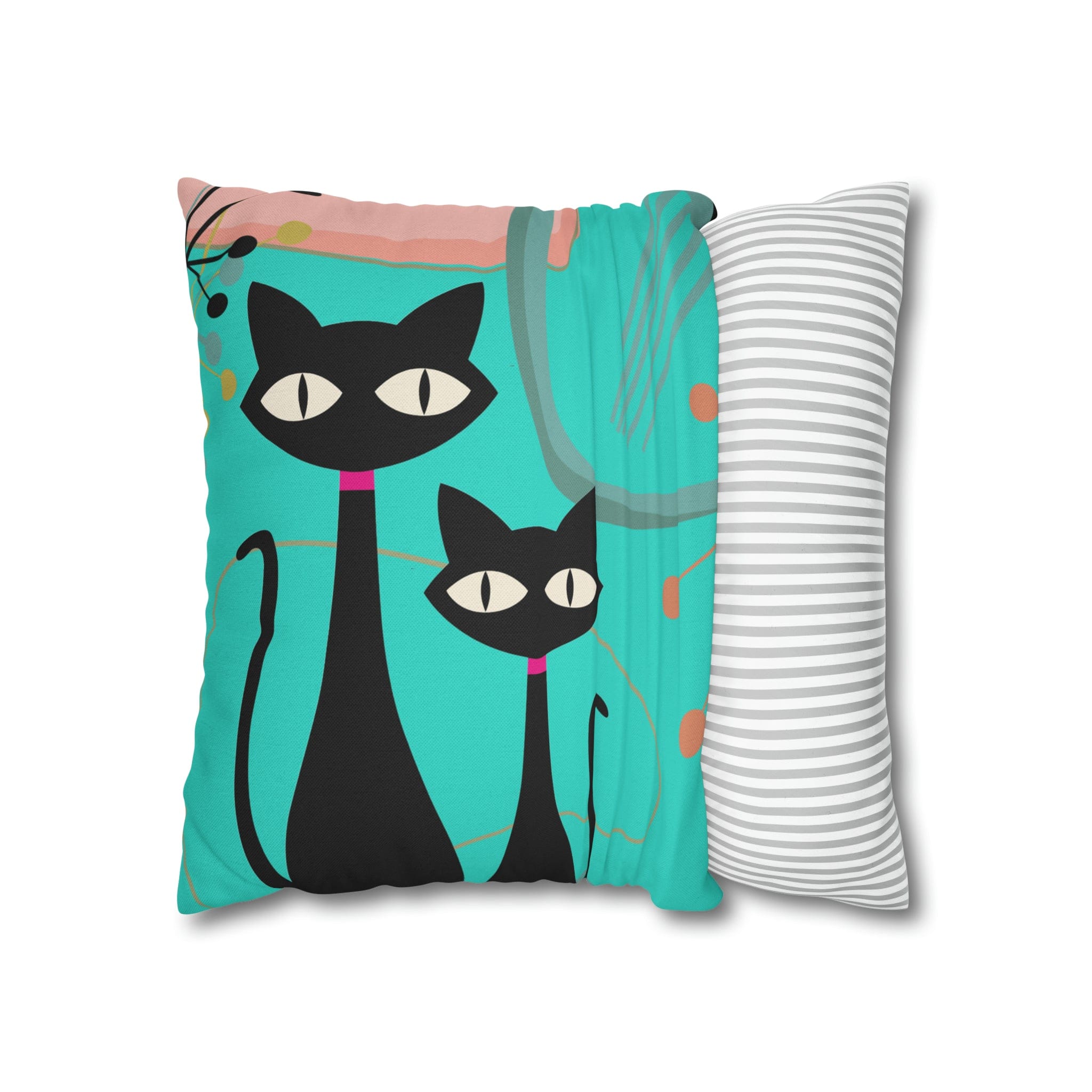 Kate McEnroe New York Retro Atomic Cat Throw Pillow Cover in Mid Century Modern Turquoise and PinkThrow Pillow Covers74153771027937487864