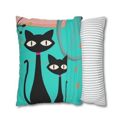 Kate McEnroe New York Retro Atomic Cat Throw Pillow Cover in Mid Century Modern Turquoise and PinkThrow Pillow Covers74153771027937487864