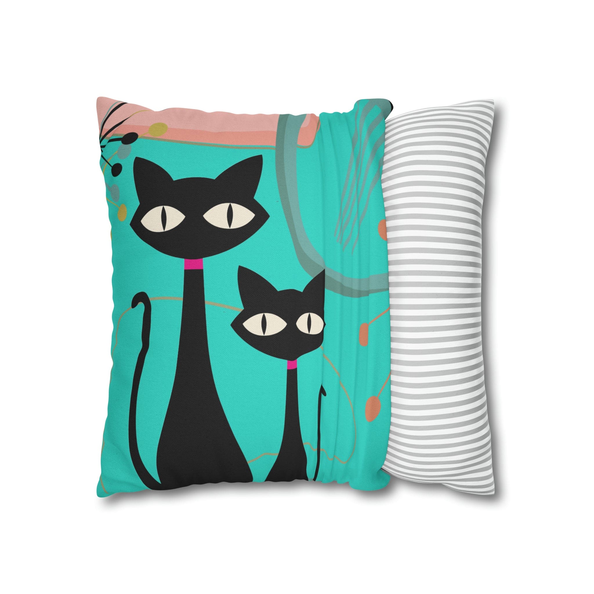 Kate McEnroe New York Retro Atomic Cat Throw Pillow Cover in Mid Century Modern Turquoise and PinkThrow Pillow Covers74153771027937487864